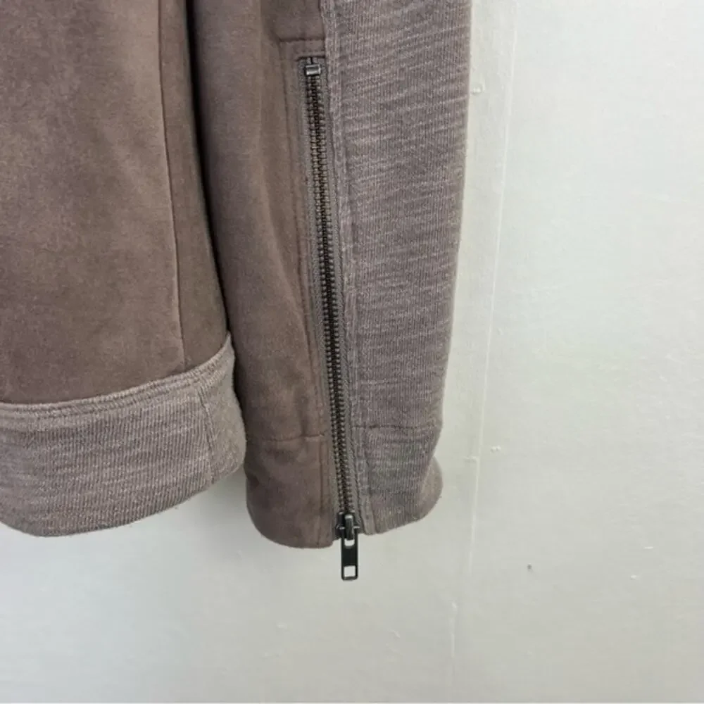 Anthropologie Akemi + Kin Taupe Abbe Full Zip Faux Suede Panel Hoodie Sweatshirt - Picture 8 of 15